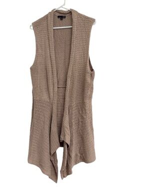 RXB Taupe Open-Front Sleeveless Knit Drape Vest